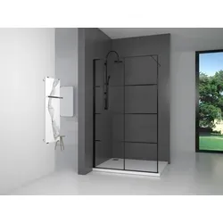 Duschwand 120cm MARWELL BLACK WINDOW Walk-In - Duschkabinen mit mattschwarzem Design, beidseitig montierbar und mit einkürzbarem Stabilisationsbügel für maximale Sicherheit.