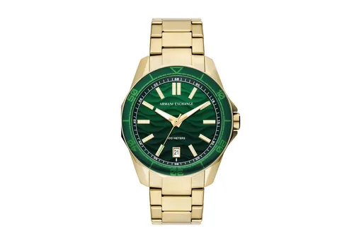 Armani Exchange Spencer AX1951 Uhr - Goldfarben/Grün - Elegante Herrenuhr in Gold und Grün mit 10 ATM Wasserdichtigkeit und stilvollem Wellenzifferblatt. Ideal für jeden Anlass und kombiniert Mode mit Funktionalität.