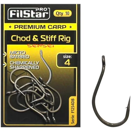 PRO FILSTAR 10 Stück Angelhaken Set Chod & Stiff Rig N4 - Haken für Karpfenangeln - Karpfen Angeln Zubehör - Pop Up Boilies Karpfenhaken - Carp Fishing Hooks - Angelzubehör Karpfen - Karpfen Rigs
