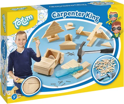 Carpenter King - Holz & Hammer Set - Sonstige Kreativspielzeuge, fördert Kreativität und Feinmotorik mit 57 Holzteilen, einem sicheren Hammer und Nägeln für stundenlangen Spielspaß.