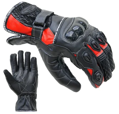 PROANTI Motorradhandschuhe PROANTI Motorradhandschuhe PROANTI Leder kurz Motorrad Handschuhe rot Kurze sportliche Form, Leder, Farbe Rot