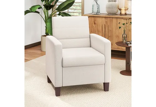 Homcom Sessel in Weiß - Bequemer Polstersessel für Wohnzimmer - Eleganter Polstersessel mit atmungsaktivem Leinenbezug und komfortabler Schaumstoffpolsterung. Ideal für Wohn- und Schlafzimmer, leicht zu reinigen dank abnehmbarem Kissen und rutschfesten Fußpads.