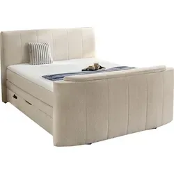 Boxspringbett 180x200 cm mit TV-Halterung - Beige - Bequemes Boxspringbett in Beige mit 7-Zonen-Tonnentaschenfederkern und elektrisch ausfahrbarer TV-Halterung für ein modernes Wohnambiente.