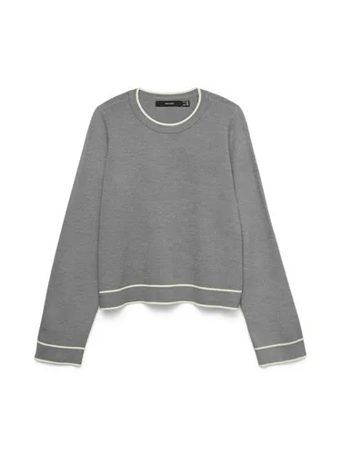 Vero Moda Grau Colour-Blocking Pullover - Größe S - Stylischer Pullover mit Rundhalsausschnitt und Rippstrickdetails. Ideal für jeden Anlass und aus 28% recyceltem Polyester gefertigt, sorgt er für einen umweltbewussten Look.
