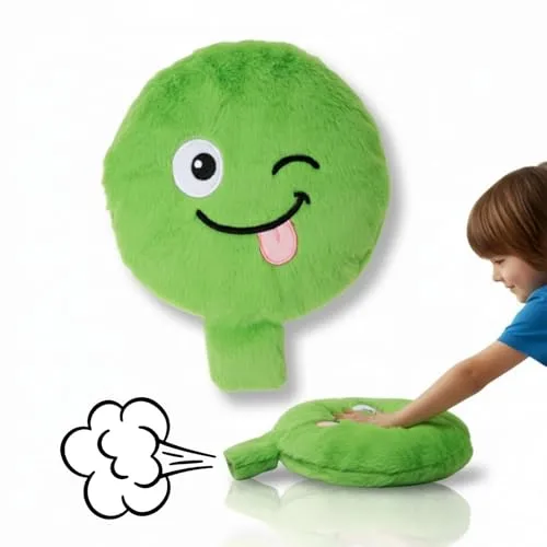 alldoro 60291-2 XXL Plüsch Furzkissen Bravey, Grün, Ø 20,5 cm, Pupskissen mit Sound, Emotionen spielerisch entdecken, Kuschel- & Spaßkissen ab 3 Jahre