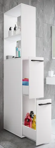 VCM Holz Badezimmerschrank Sadilo XL Weiß - Hochwertiger Nischenschrank als Raumteiler, ideal für Bad oder Gäste-WC. Mit zwei Schubladen und zwei Fächern, Maße ca. H. 183 x B. 25 x T. 50 cm, bietet er praktischen Stauraum.