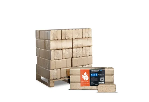 HEIZFUXX Holzbriketts RUF Original Blue, 300 kg - Brennstoffe - Hochwertige Holzbriketts auf Einwegpalette, ideal für effizientes Heizen und umweltfreundliche Wärme.