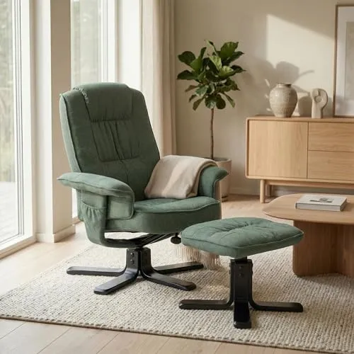 IDIMEX Relaxsessel CHARLY mit Hocker - Neigungsverstellbarer Fernsehsessel in elegantem dunkelgrün, perfekt für entspannte TV-Abende und stilvolle Wohnräume.