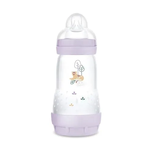 MAM Easy Start Anti-Colic Babyflasche (260 ml), besonders gut akzeptierte Milchflasche, Baby Trinkflasche mit Bodenventil gegen Koliken & Sauger Größe 1, 0+ Monate, Tiger