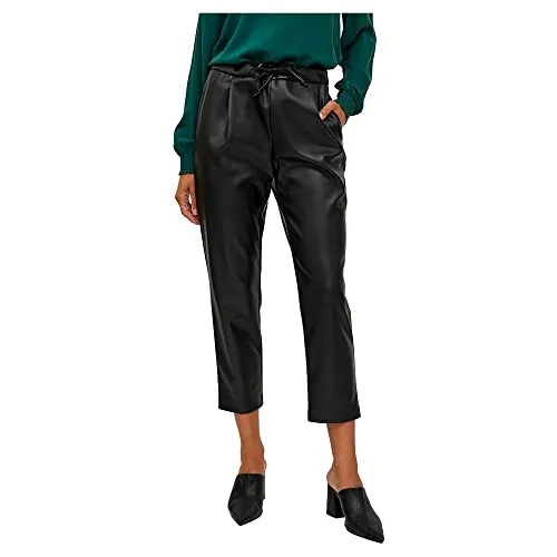 Vila Damen Vinille Rw Coated 7/8 Pants - Noos Kunstlederhose - Damen-Hosen, stilvolle Kunstlederhose im modernen Karotten-Schnitt, perfekt für einen trendigen Look