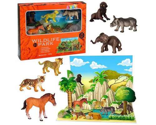 Wisam Lernspielzeug Wildtierfiguren-Set Leopard Tiger Elefant Pferd Park 3D-Brett