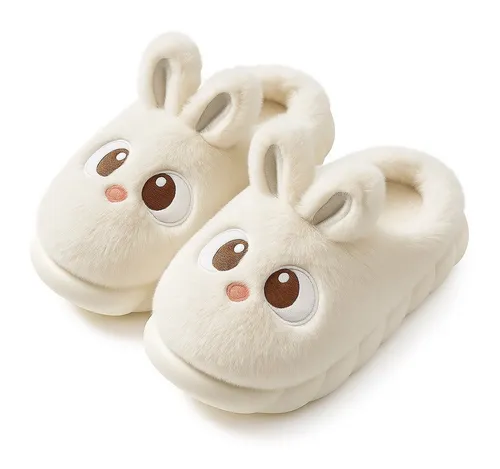 Plüsch Hasen Hausschuhe Weiß EU 36-37 - Kuschelige Hasen-Hausschuhe mit süßem Design für warme Füße. Rutschfeste Sohle und pflegeleicht bei 30 °C. Ideal als Geschenk für jedes Alter!