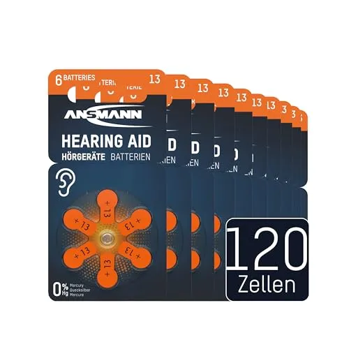 ANSMANN Hörgerätebatterien Typ 13 orange P13 PR48 ZL2, 120 Stück - Knopfzellen mit konstanter Energieabgabe, bis zu 4 Jahre lagerfähig und auslaufsicher – ideal für zuverlässige Nutzung von Hörgeräten und Hörhilfen.
