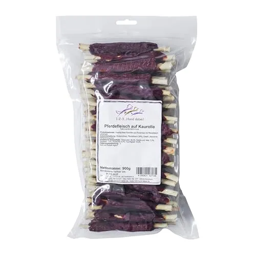 123... Hund dabei! Pferdefleisch Kaurolle - Leckerer Hundesnack für gesunde Kaumomente - Leckerer Hundesnack aus 100 % natürlichem Pferdefleisch und Rinderhaut. Unterstützt die Zahnpflege und sorgt für langen Kauspaß. Ohne künstliche Zusätze, ideal für gesunde Genussmomente!