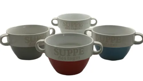 Riyashop Suppenschüssel - Stilvolle Suppenschüssel in 4 Farben mit 2 praktischen Henkeln. Ideal zum Servieren von Suppen, stapelbar und aus robustem Keramik gefertigt.