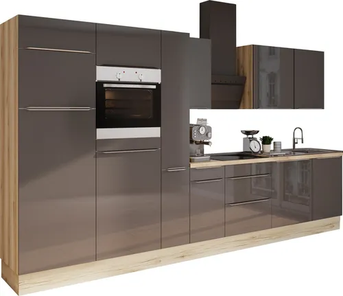 KOCHSTATION Küchenzeile KS-Aken, Breite 360 cm, wahlweise mit E-Geräten, mit Arbeitsplatte 38 mm stark