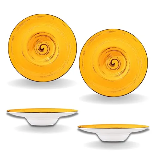 Wilmax SPIRAL tiefe Teller - 2 Stück - Suppenteller aus glasiertem Porzellan, kratzfest und spülmaschinengeeignet, ideal für Suppen und Salate, modern und langlebig.