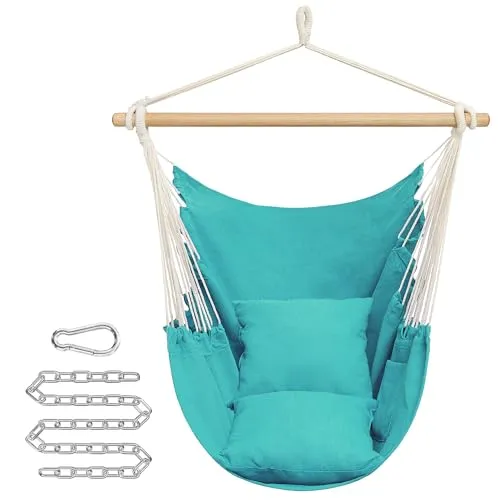 SONGMICS Hängesessel, Hängeschaukel, Hängestuhl mit 2 Kissen, Metallkette, bis 150 kg belastbar, Indoor und Outdoor, Wohnzimmer, Schlafzimmer, mintgrün GDC187Q02