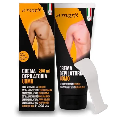 Elmaris Haarentfernungscreme für Männer. Enthaarungscreme 200ml für den Intimbereich u. Körper - Ultraschnell, Sicher, Sanft mit Shea Butter und Bisabolol