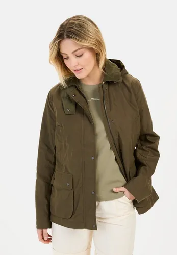 camel active Damen Fieldjacket mit Cordkragen Dunkel Khaki - Funktionsjacke mit stylischem Cordkragen, ideal für den Alltag. Ausgestattet mit mehreren Taschen und reflektierendem Logo für Sicherheit und Stauraum.
