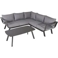 Lounge-Gruppe AURELIA - Dunkelgrau/Grau - Gartenmöbel mit stilvollem 2- und 3-Sitzer Sofa aus wetterbeständigem Aluminium, ideal für entspannte Stunden im Freien. Inklusive waschbarer Kissen für zusätzlichen Komfort.