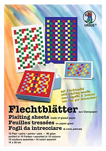 Ursus 3340099 - Flechtblätter, 80 g/qm, ca. 14 x 20 cm, 10 Paar in 10 verschiedenen Farben, aus ungummiertem Glanzpapier, 10 mm Schnittbreite, zum Flechten von beeindruckenden Mustern, Mittel