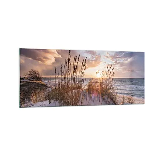 Panorama Bilder auf Glas 100x40cm Glasbild Westen auf der Strand Groß Wanddeko Bild im Glas Schlafzimmer Küche Wandbilder Dekoration Wohnzimmer Modern Wall Decor Wand Kunstdruck Art GAB100x40-4710