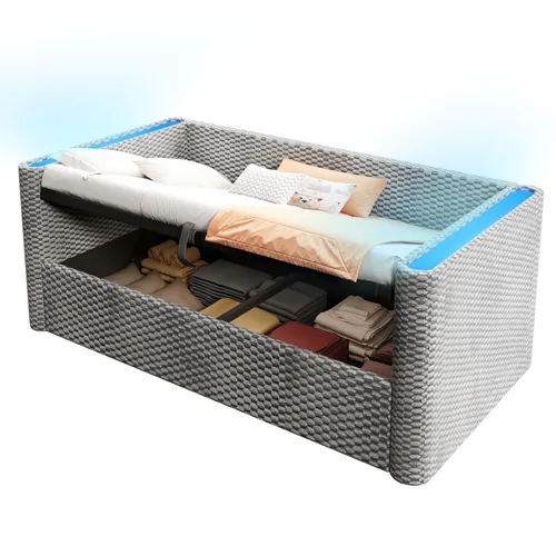 Schlafsofa mit Bettfunktion, Stauraum und LED-Beleuchtung 90x200 cm, Polsterbett, Jugendbett, Einzelbett, Samt