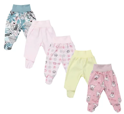 TupTam Schlupfhose 5er Pack - Bunte Baby Unisex Hosen mit Fuß, aus 100% Baumwolle für hohen Tragekomfort und optimale Bewegungsfreiheit, ideal für die Kleinsten.
