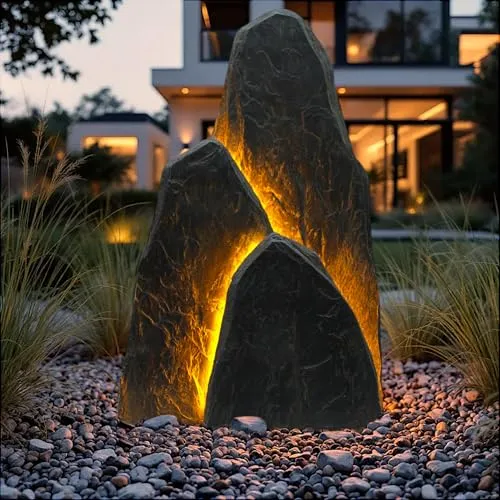 LED Leuchtfelsen für den Garten – Wetterfeste Deko Kunstfelsen mit warmweißer Beleuchtung - Stilvolle Gartenbeleuchtung – Wetterfester Kunstfelsen mit indirekter LED-Beleuchtung für eine gemütliche Atmosphäre im Außenbereich. Robustes Material, ideal für Garten, Beet oder Terrasse.