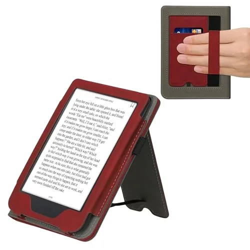 kwmobile Flip Hülle kompatibel mit Kobo Clara 2E / Tolino Shine 4 - Handschlaufe - Cover Dunkelrot