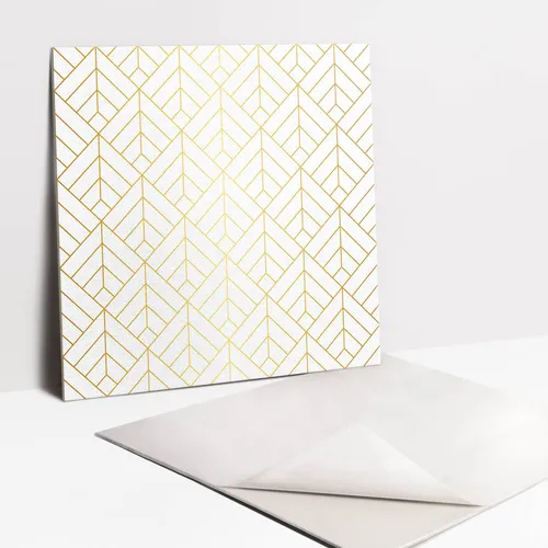 Vinyl-Wand- und Bodenverkleidung PVC-Fliesen Goldene Geometrie - Selbstklebende Vinyl-Fliesen im modernen Design, ideal für kreative Raumgestaltungen. Perfekt für Büro, Wohnzimmer und Küche. Maße: 30 x 30 cm, 1,1 mm dick.