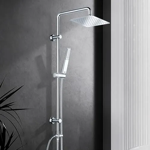 JOHO Edelstahl Duschset ohne Armatur - Bad- & Duscharmaturen mit hochwertigem 20x20cm Regenduschkopf aus Edelstahl, pflegeleicht und mit Twist-Free Duschschlauch für optimalen Komfort.