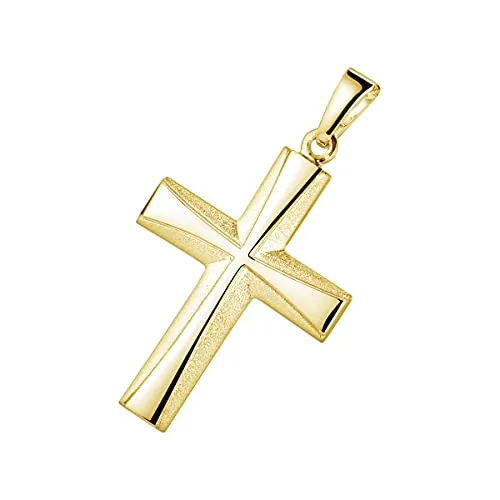 Materia Gold Kettenanhänger Kreuz - Eleganter Schmuckanhänger für Damen und Herren - Hochwertiger Kettenanhänger aus 925 Sterling Silber, vergoldet und ideal für Halsketten bis 2mm. Perfektes Geschenk, geliefert in einer stilvollen Schmuckschachtel.