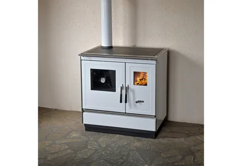 Haas + Sohn Festbrennstoffherd HERD HSH 81 weiß, links - Vielseitiger Holzofen mit hochwertiger Stahlkochplatte und Backfach. Ideal für effizientes Kochen und Backen in Ihrem Zuhause. Mit geprüfter Qualität und 5 Jahren Garantie.