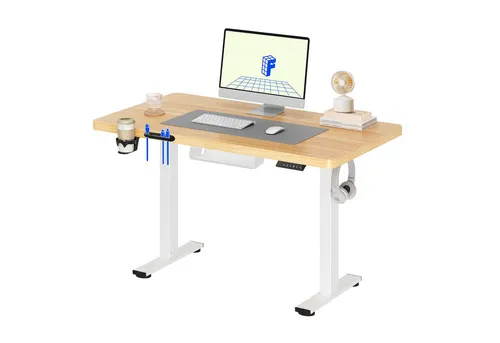 FLEXISPOT Schreibtisch Basic-Series Elektrisch höhenverstellbarer Schreibtisch (Anti-Kollisions-system, 2- Fach-Teleskop, mit Becherhalter & Kabelkanal & Haken & Aufbewahrungsbox, LED-Display), MAX. Load: 100kg, 100/110/120/140/160, MIT einteilige Tischplatte