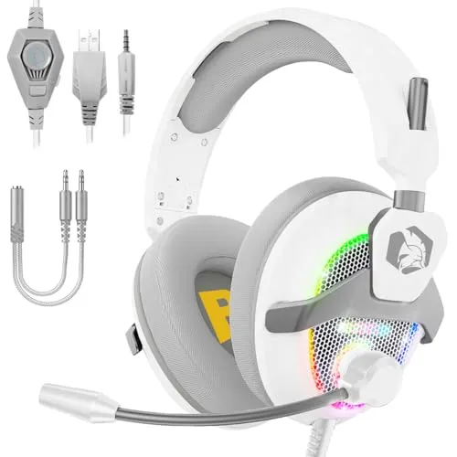 EMPIRE GAMING H-13 RGB Gamer Headset, PS5, PS4, Xbox One/Series, Switch, PC, Mac, Smartphones, Tablets, Fernbedienung, HD-Stereo-Sound, flexibles Mikrofon, Weiß