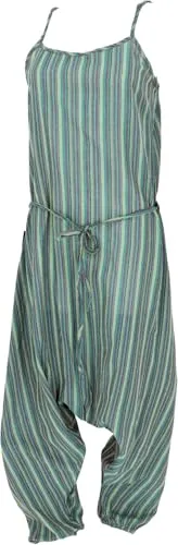 Boho Jumpsuit - Gestreifte Baumwoll Pluderhose für Frauen - Hosen im Ethno-Stil, fair gehandelt in Nepal, aus 100% Baumwolle, ideal für Frühling und Sommer, mit entspanntem Sitz und ohne Verschluss.