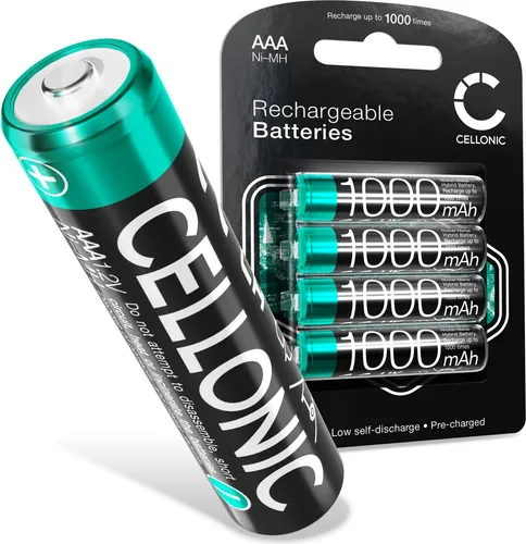 CELLONIC 4x Wiederaufladbare AAA Batterien 1.2V 1000mAh - Akkus für Fernbedienung, Babyphone & Solarlampe - lange Laufzeit & viele Ladezyklen für zuverlässige Energieversorgung.