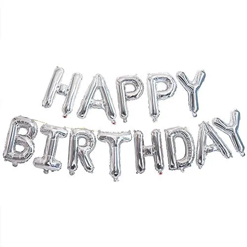 Ponmoo Folie Luftballons Happy Birthday Banner Kit in silber von Ponmoo
