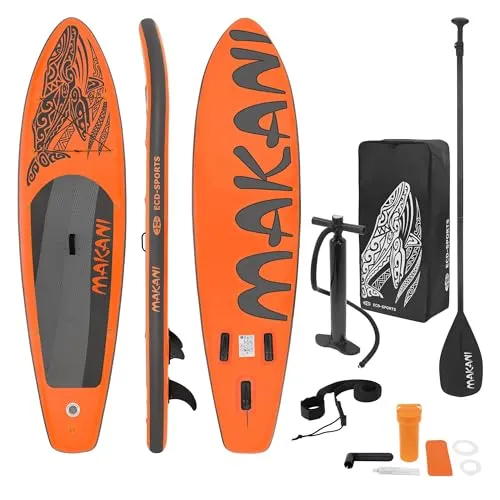 ECD Germany Aufblasbares Stand Up Paddle Board Makani - 320x80cm, Orange - Aufblasbares Stand-Up Paddle Board, ideal für Abenteuer und Entspannung. Hohe Stabilität bis 120kg, inklusive Paddel und Zubehör für unvergessliche Wasseraktivitäten.