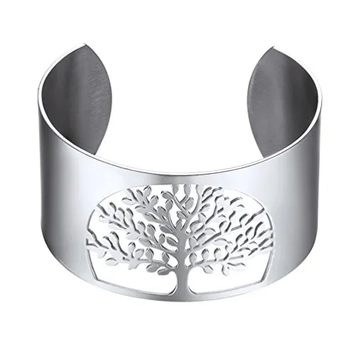 PROSTEEL Damen Offener Armreif Edelstahl Baum des Lebens Manschette Armband 40MM breit Weltenbaum Lebensbaum Armspange Armschmuck für Mädchen Frauen