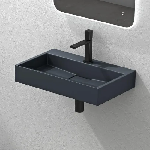 Mai & Mai Waschbecken Aufsatzwaschbecken matt Anthrazit Hänge-Waschtisch Rechteckig 1 Armaturenloch Breite: 50cm inkl. Ablaufgarnitur Col19