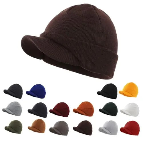 Magracy Unisex Herren Warm Visor Beanie Outdoor Doppelstrickmütze mit Schirm Wintermütze Gr. Einheitsgröße, Dunkelbraun