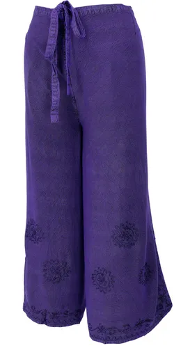 Palazzohose Violett - Langer Boho Hosenrock für Frauen - Modell 5: Luftige, weit geschnittene Sommerhose aus 100 % Viskose, ideal für entspannte Tage. Mit Tunnelzugbund für hohen Tragekomfort, fair gehandelt in Indien.