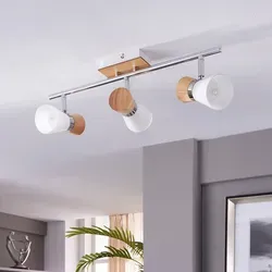 Lindby Deckenleuchten Vivica - Dimmbare 3-flammige Deckenlampe - Skandinavische Deckenleuchte aus Holz und Glas, sorgt für gleichmäßige Beleuchtung und natürliche Atmosphäre in jedem Raum.