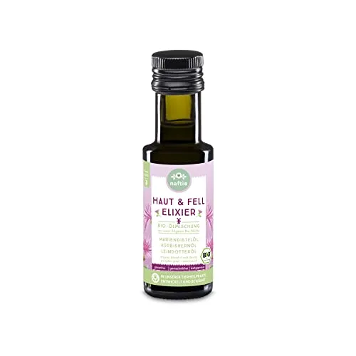 naftie Bio Öl für Hunde Haut & Fell Elixier - Futteröl Ölmix - Mariendistelöl, Kürbiskernöl & Leinöl - 100ml