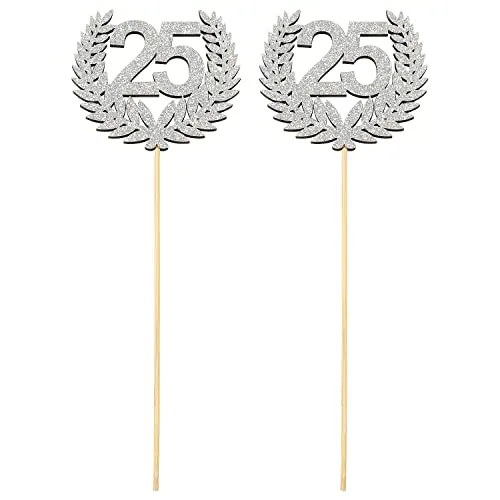 Oblique Unique® 2 Torten Kuchen Topper Aufsatz Glitzer Zahl 25 Kranz für Silberhochzeit 25. Geburtstag Jubiläum Deko Muffin Cupcake Dekoration Silber