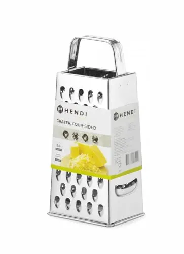 HENDI Vierkantreibe, Vierkant-Küchenreibe, mit 4 Reibflächen, Geschirrspülmaschinengeeignet, 90x65x(H)200mm, Edelstahl