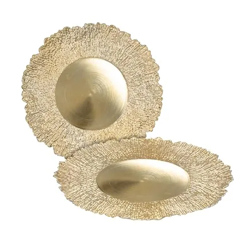 Spetebo Kunststoff Teller gold 33 cm - 2er Set - Deko Kerzentablett - Weihnachten Advent Dekoration Kerzen Geschenk Tablett Schale rund